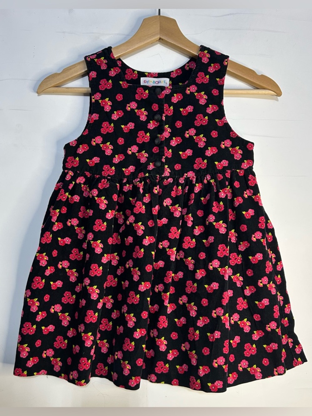 Gymboree Vintage Y2K Floral Black Ribbed Dress Girls Size Large